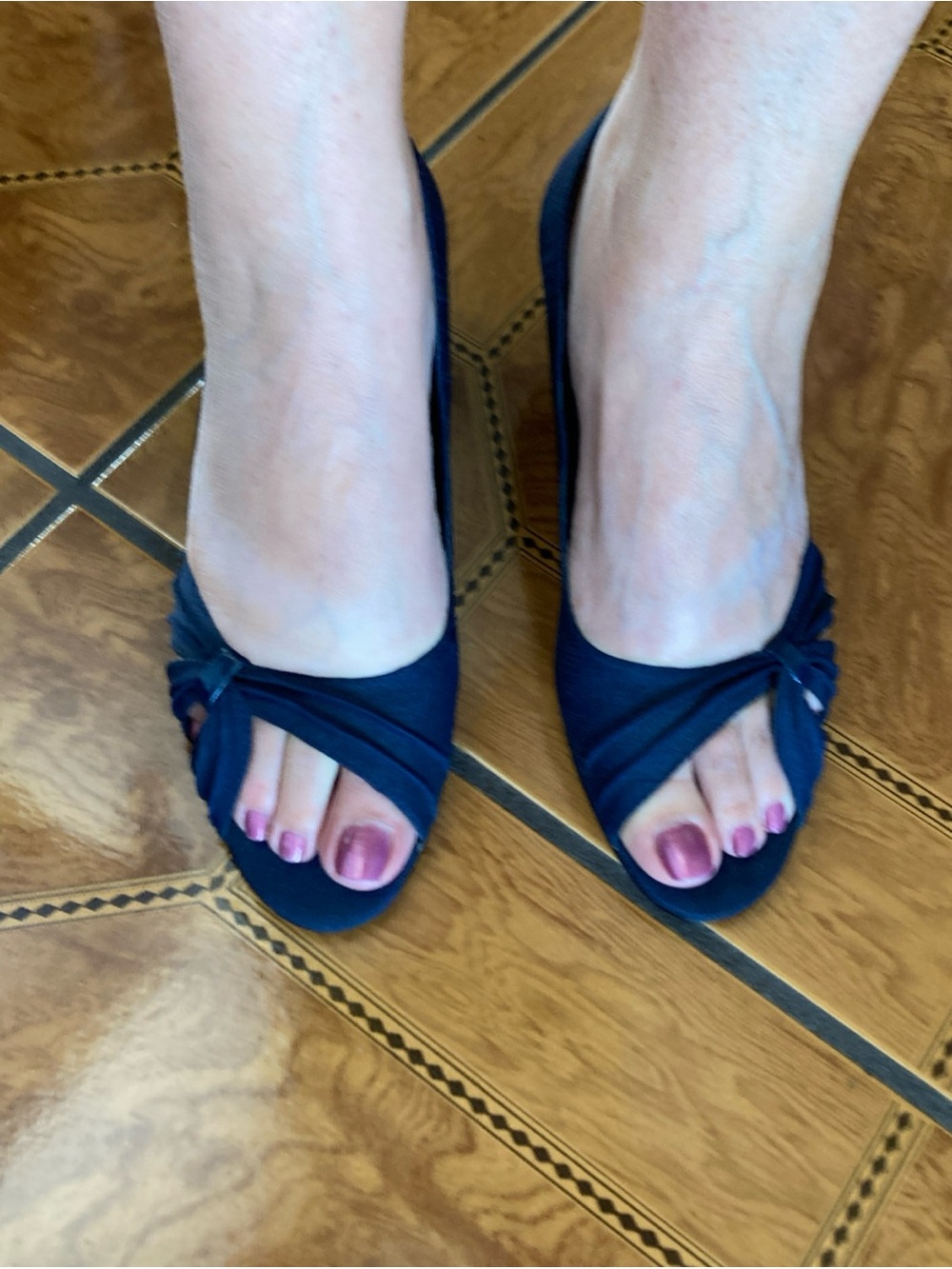 Coldwater Creek Navy Peep Toe Knotted Flats 7.5